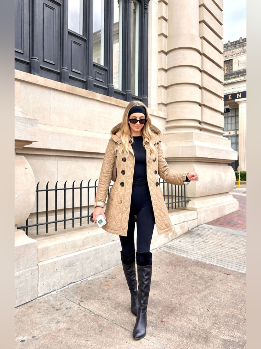 Burberry Tan Quilted Hooded Coat